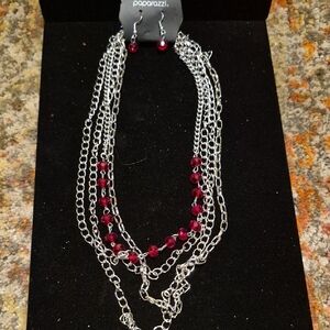 Paparazzi Silver-Tone Layered Necklace with Ruby Beads